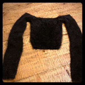 Fuzzy off shoulder crop top